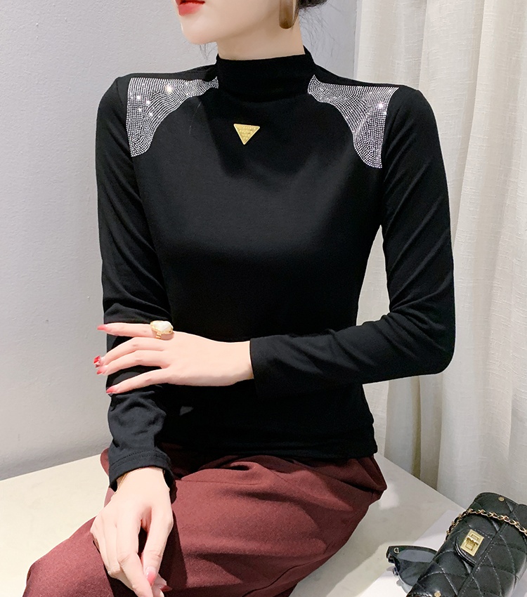 All-match rhinestone thick bottoming small shirt