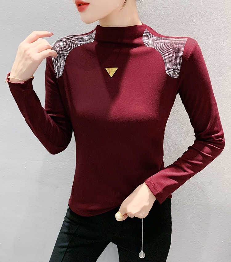 All-match rhinestone thick bottoming small shirt