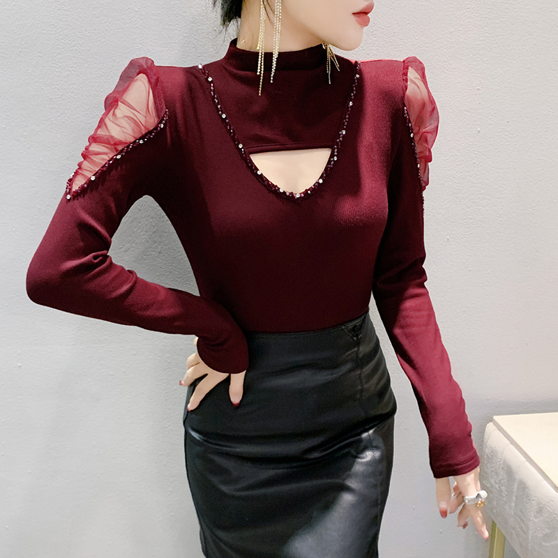 Half high collar autumn and winter long sleeve small shirt