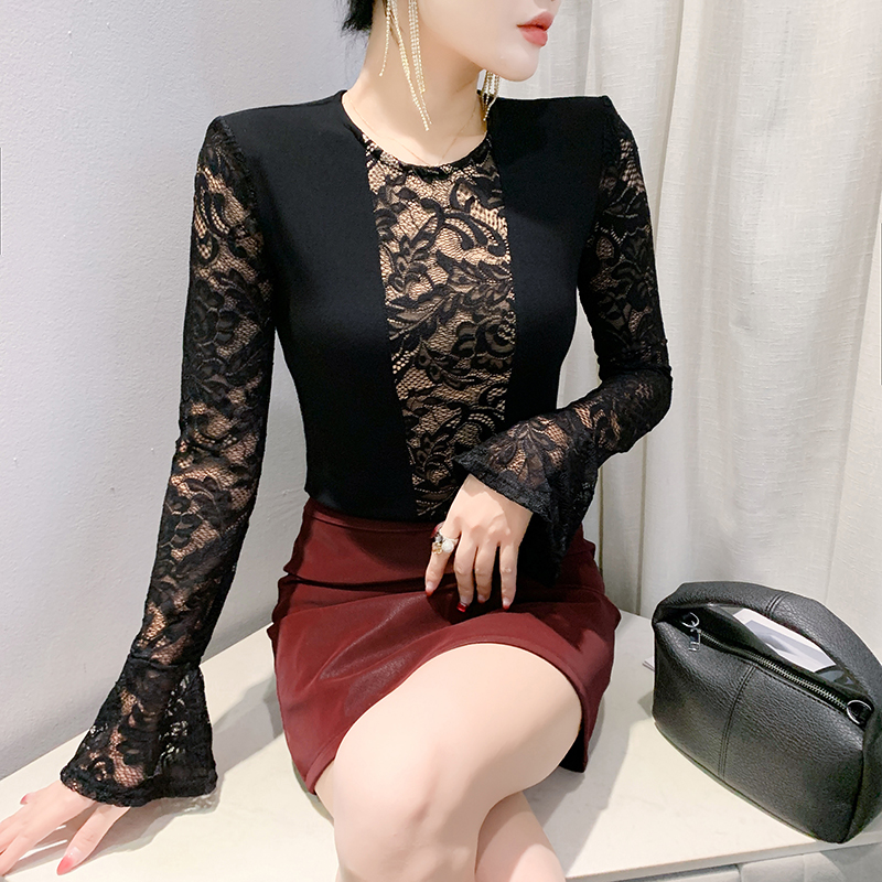 Sueding bottoming lace fashion thick splice small shirt