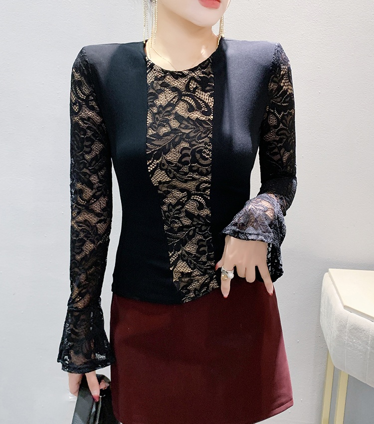 Sueding bottoming lace fashion thick splice small shirt