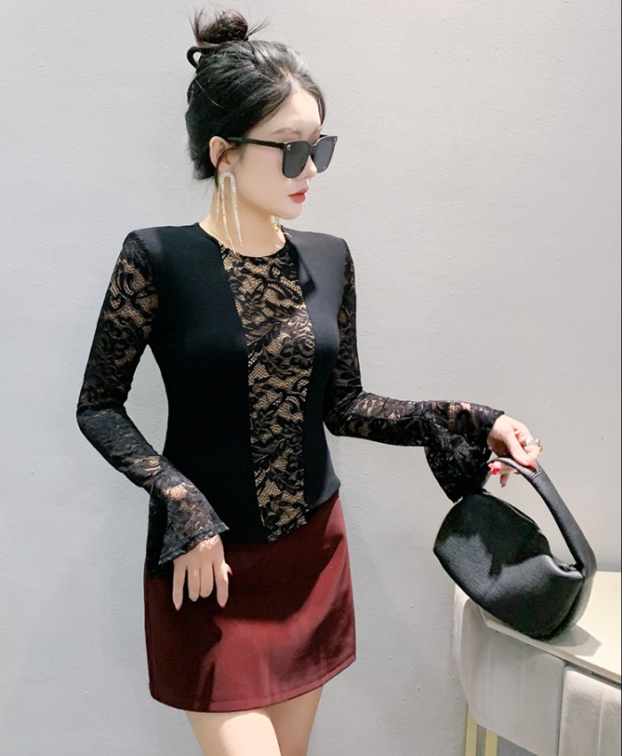 Sueding bottoming lace fashion thick splice small shirt