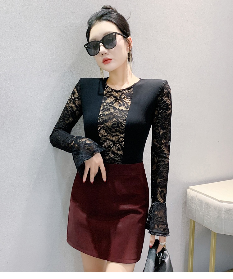 Sueding bottoming lace fashion thick splice small shirt