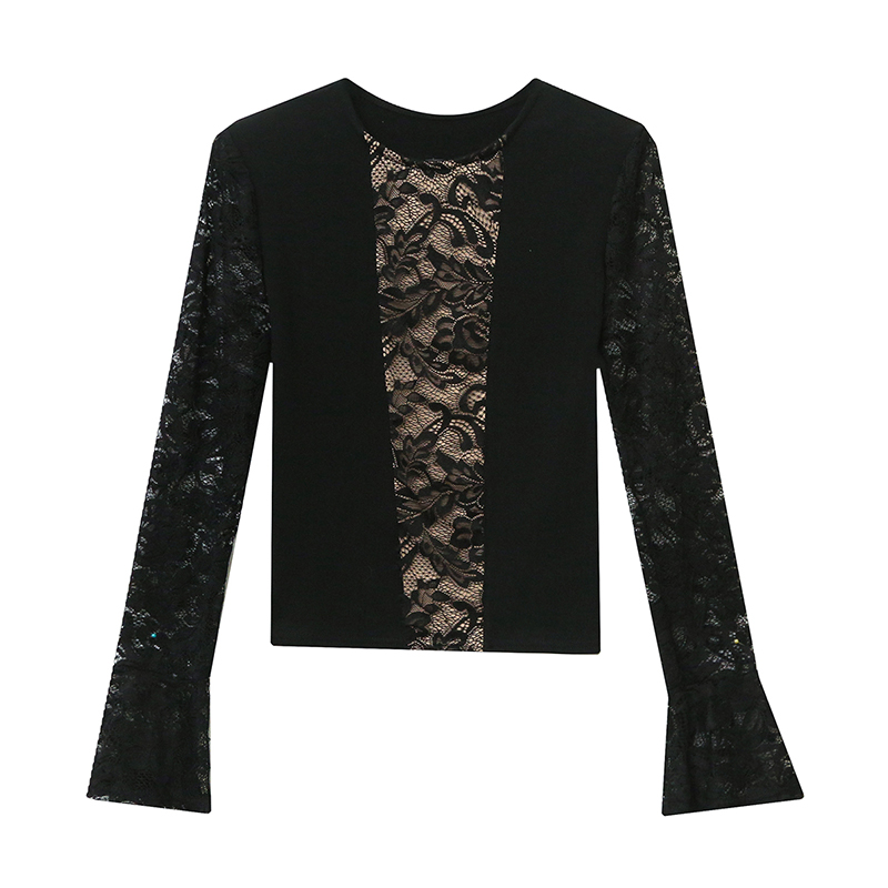 Sueding bottoming lace fashion thick splice small shirt