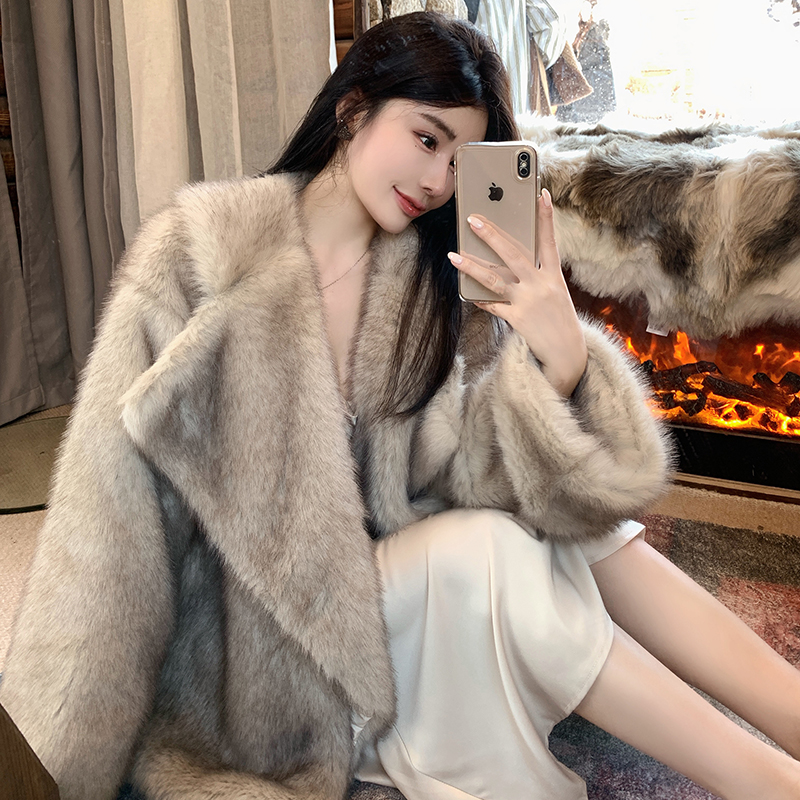 Temperament imitation of fox fur overcoat winter long coat