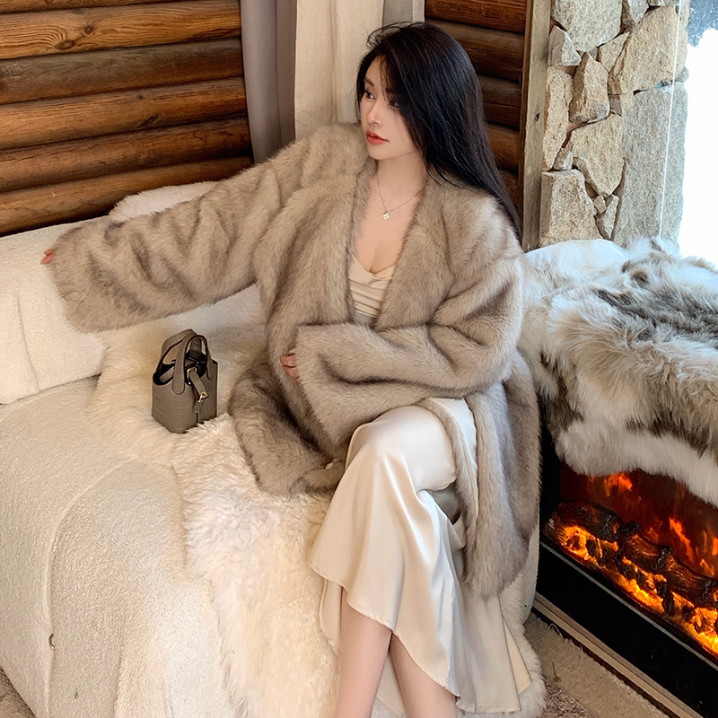 Temperament imitation of fox fur overcoat winter long coat