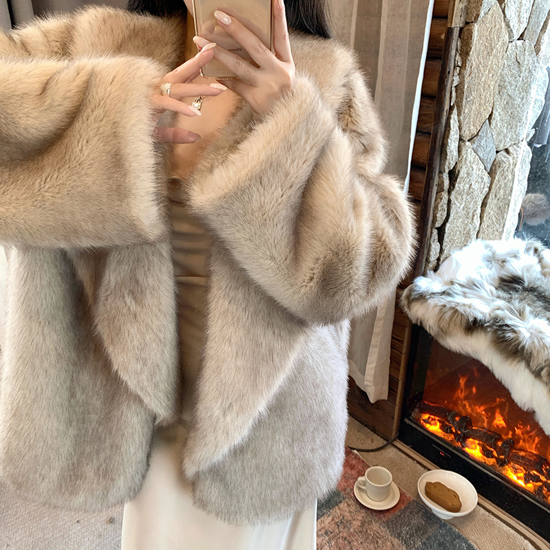 Temperament imitation of fox fur overcoat winter long coat