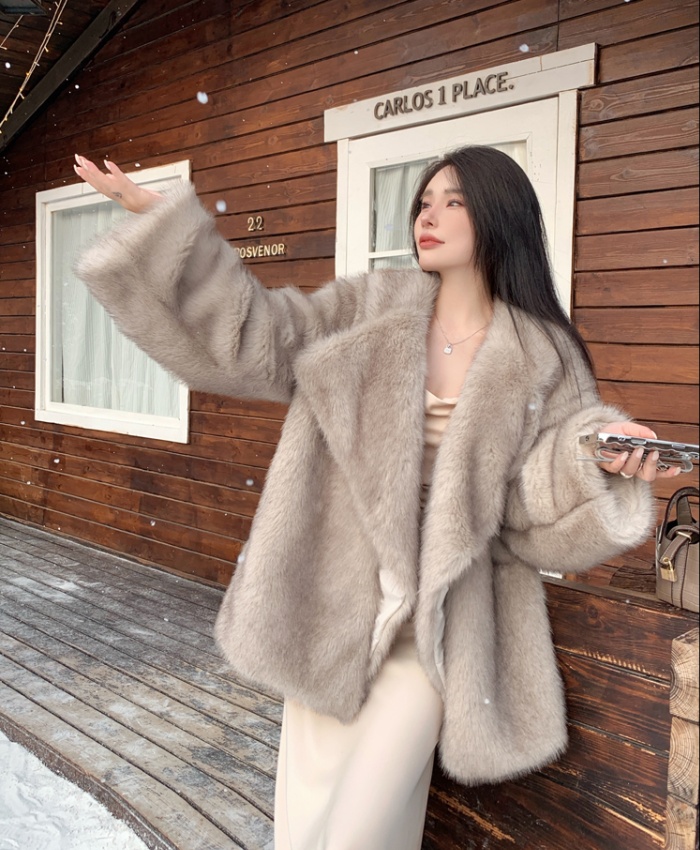 Temperament imitation of fox fur overcoat winter long coat