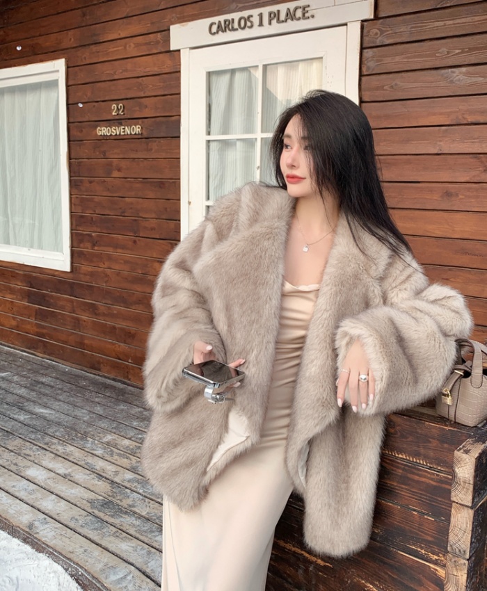 Temperament imitation of fox fur overcoat winter long coat