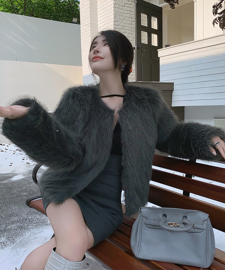 Elmo Western style coat short slim fur coat for women