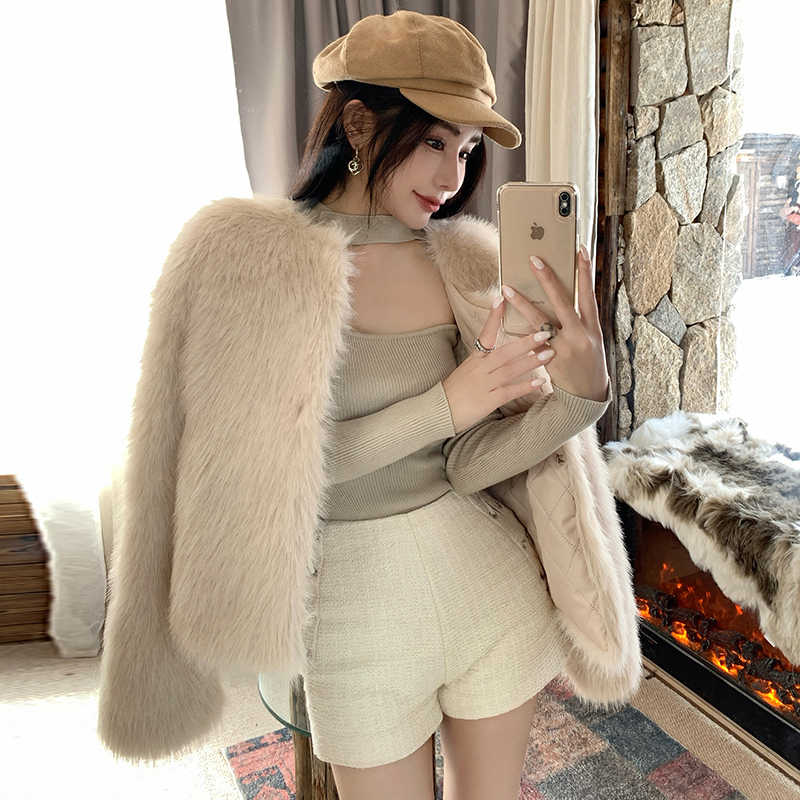 Elmo Western style coat short slim fur coat for women