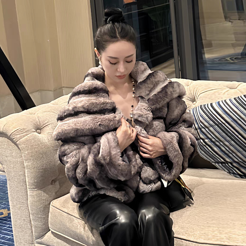 Lapel thermal jacket winter rabbit fur fur coat