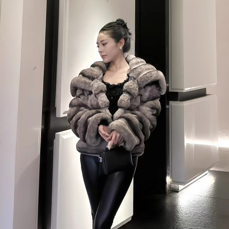 Lapel thermal jacket winter rabbit fur fur coat