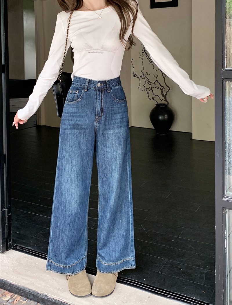 Slim retro straight nine pants high waist autumn jeans