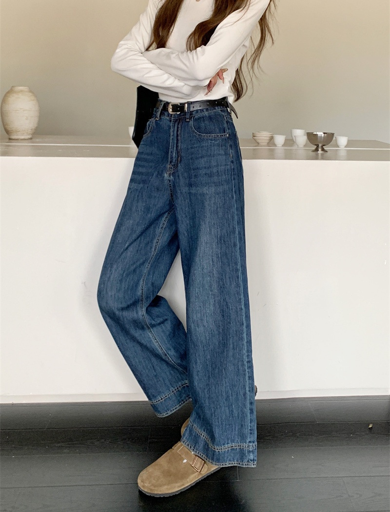 Slim retro straight nine pants high waist autumn jeans