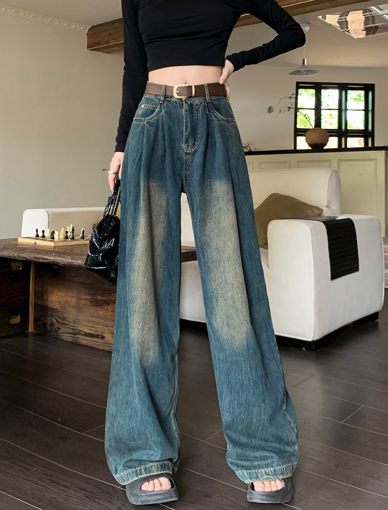 High waist American style wide leg jeans for women