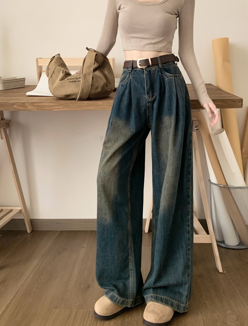 High waist American style wide leg jeans for women