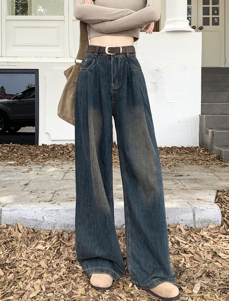 High waist American style wide leg jeans for women