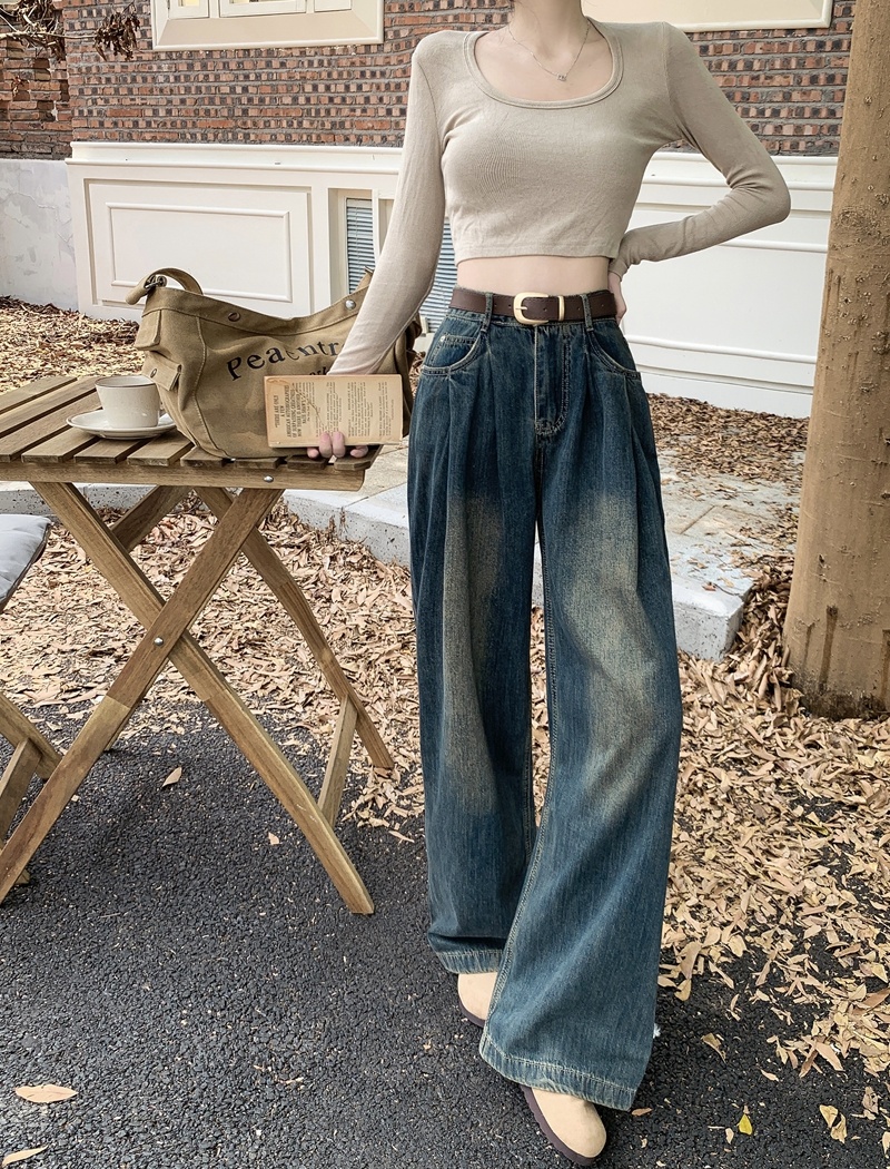 High waist American style wide leg jeans for women