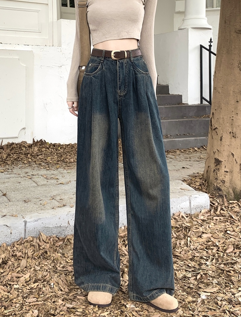 High waist American style wide leg jeans for women