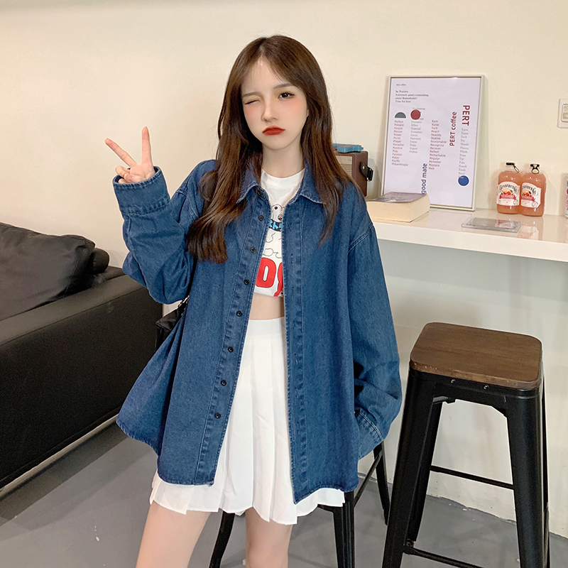 Autumn retro denim loose niche blue temperament shirt for women