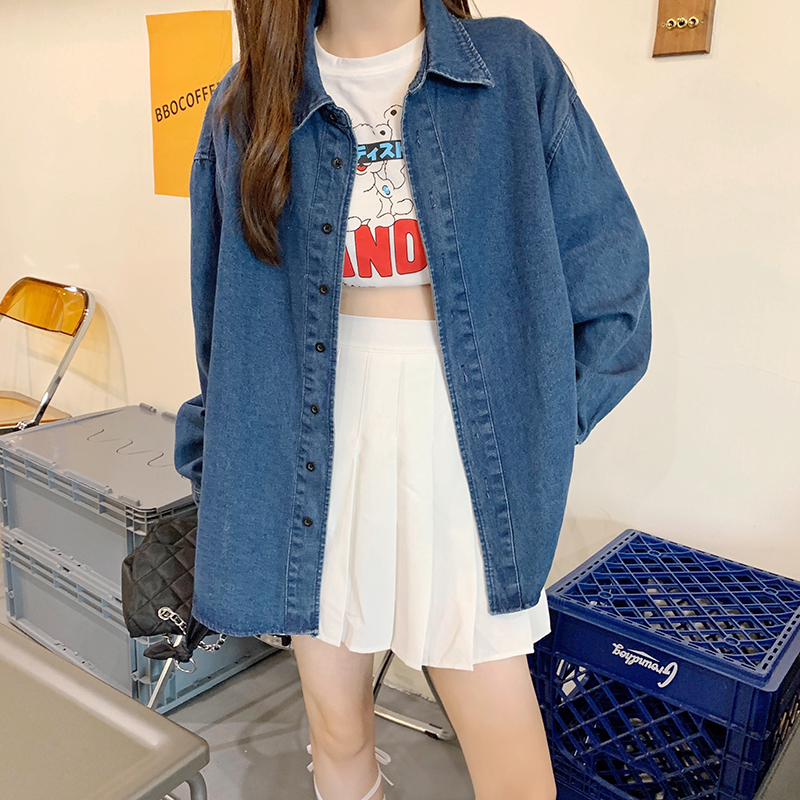 Autumn retro denim loose niche blue temperament shirt for women