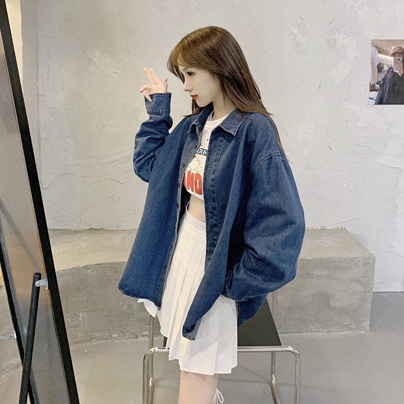 Autumn retro denim loose niche blue temperament shirt for women