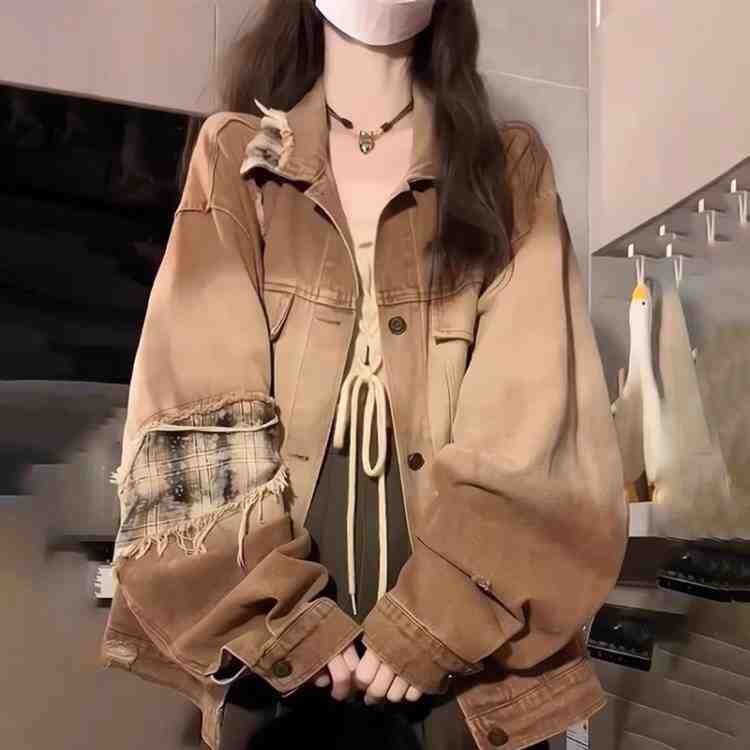 Mixed colors washed tops American style coat for women