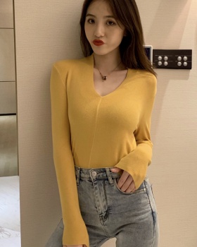 Autumn slim bottoming shirt V-neck long sleeve tops