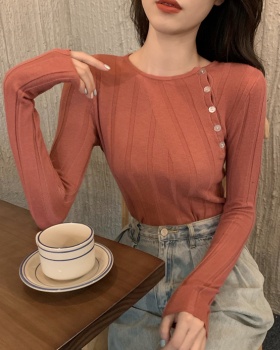 Oblique buckle sweater Korean style bottoming shirt