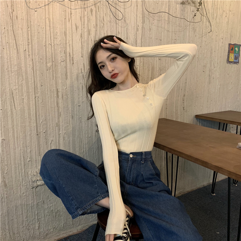 Oblique buckle sweater Korean style bottoming shirt