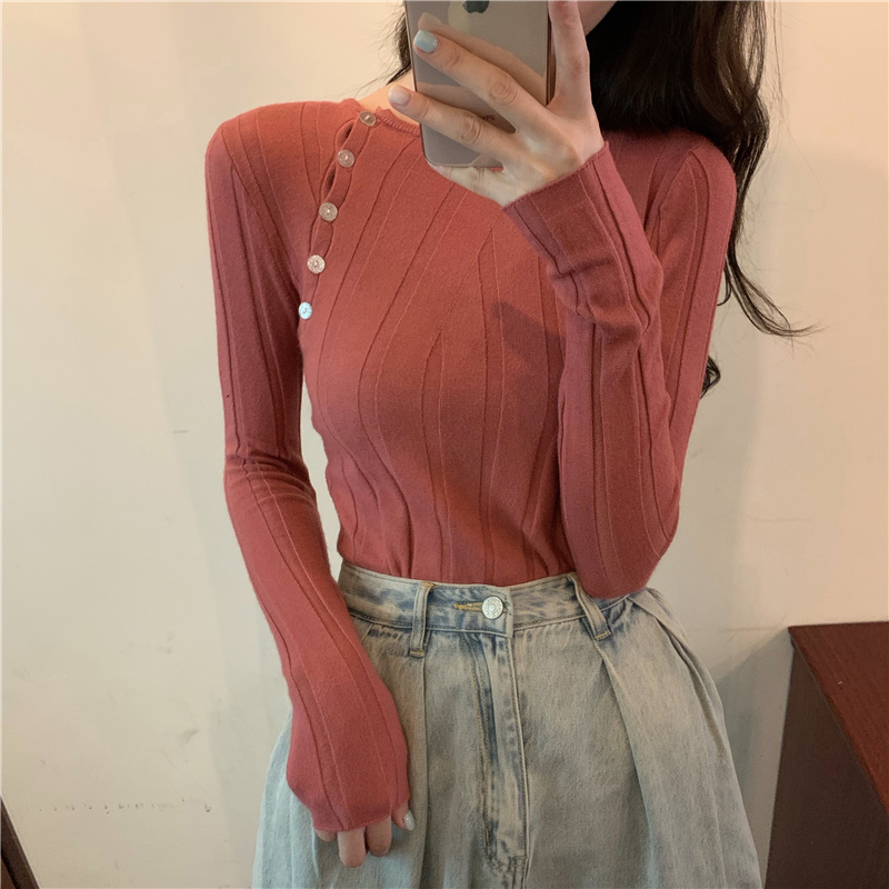 Oblique buckle sweater Korean style bottoming shirt