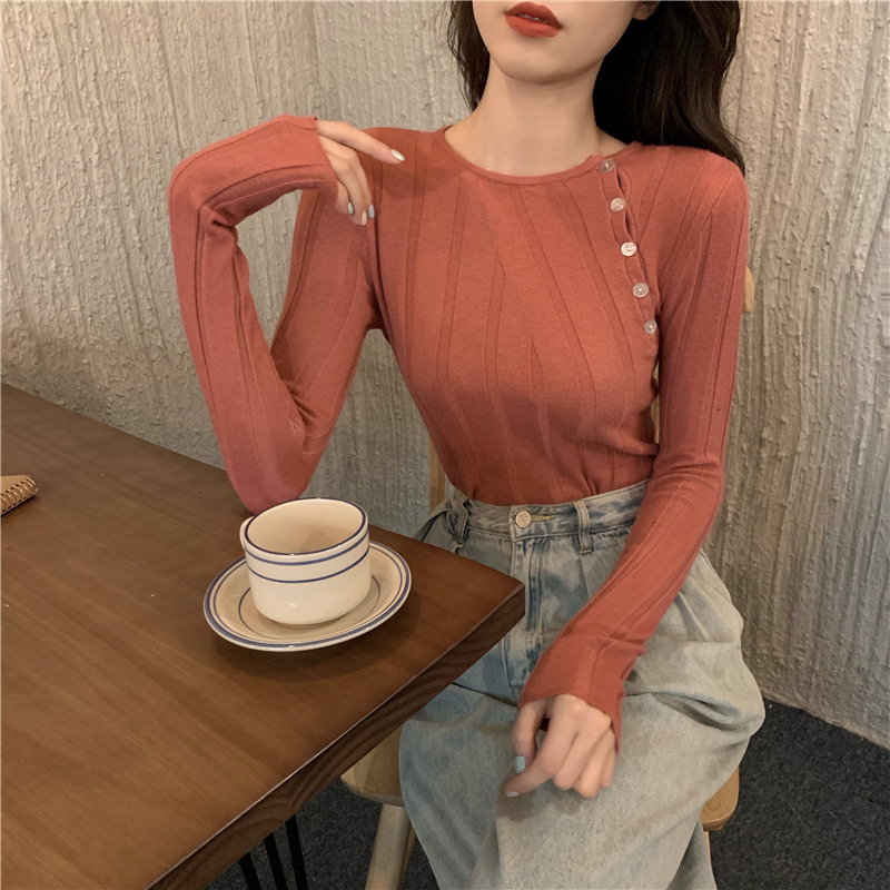 Oblique buckle sweater Korean style bottoming shirt