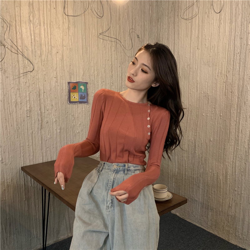 Oblique buckle sweater Korean style bottoming shirt