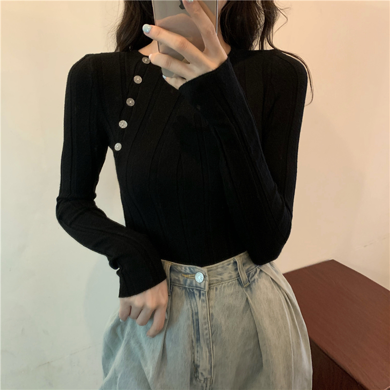 Oblique buckle sweater Korean style bottoming shirt