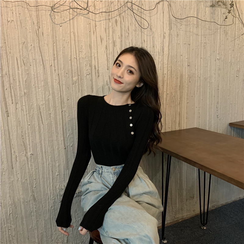 Oblique buckle sweater Korean style bottoming shirt