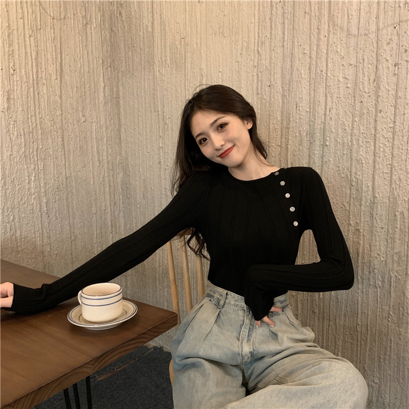 Oblique buckle sweater Korean style bottoming shirt