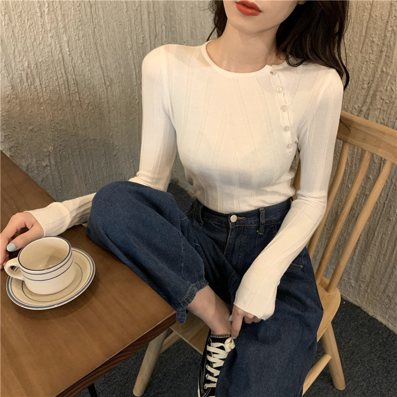 Oblique buckle sweater Korean style bottoming shirt