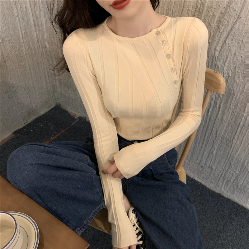 Oblique buckle sweater Korean style bottoming shirt