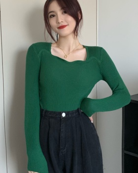 Knitted all-match square collar pure tops for women