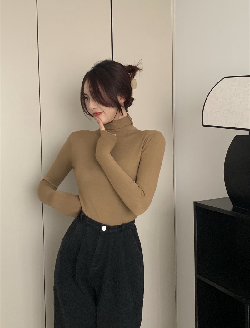 Niche autumn and winter pure sweater slim long sleeve tops