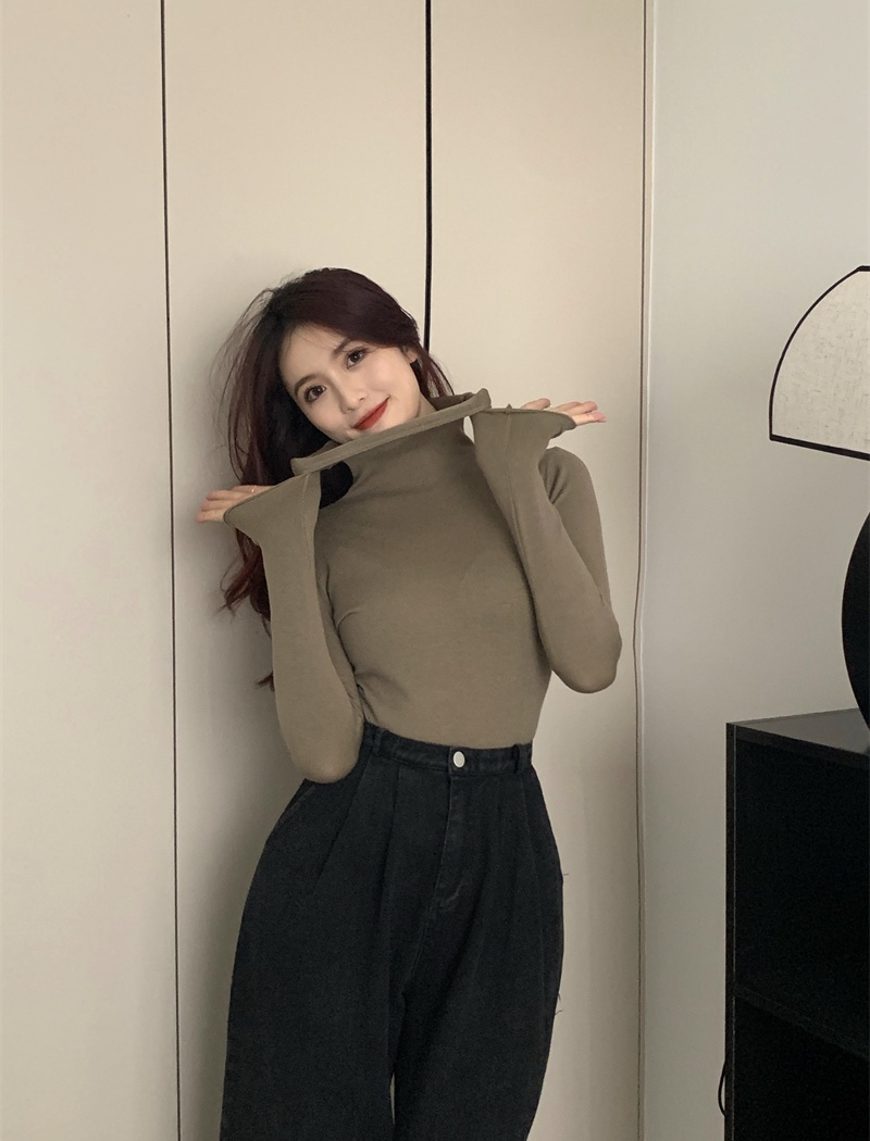 Niche autumn and winter pure sweater slim long sleeve tops