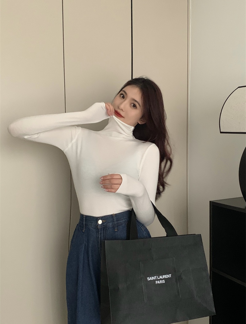 Niche autumn and winter pure sweater slim long sleeve tops