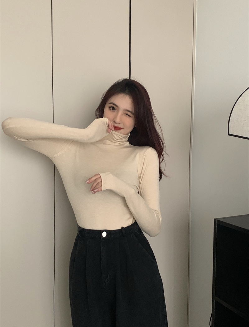 Niche autumn and winter pure sweater slim long sleeve tops