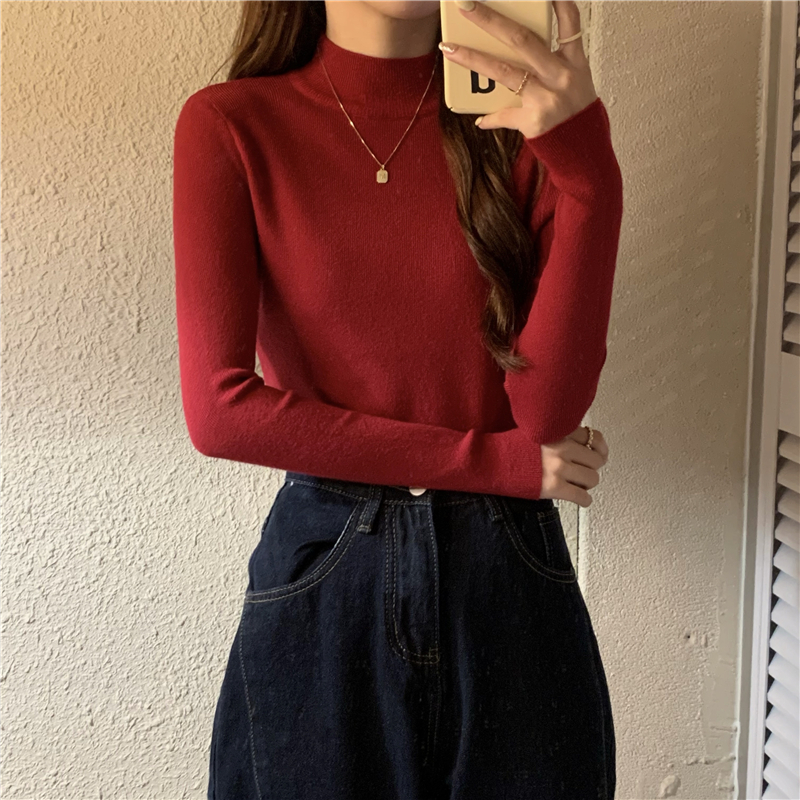 Half high collar sweater slim bottoming shirt for women