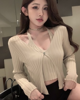 Slim Pseudo-two unique sweater niche V-neck tops