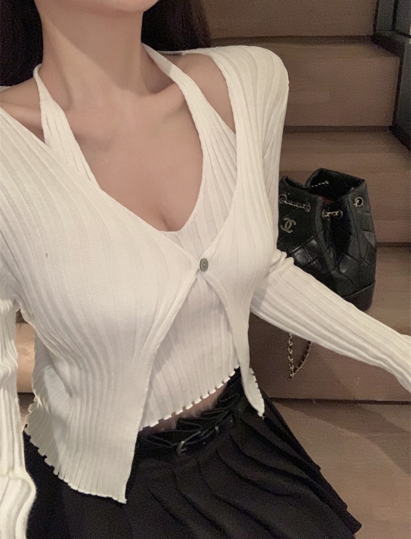 Slim Pseudo-two unique sweater niche V-neck tops