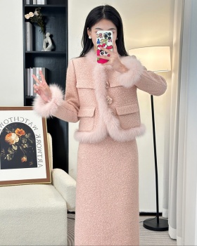 Fox fur thermal short coat thick chanelstyle skirt a set