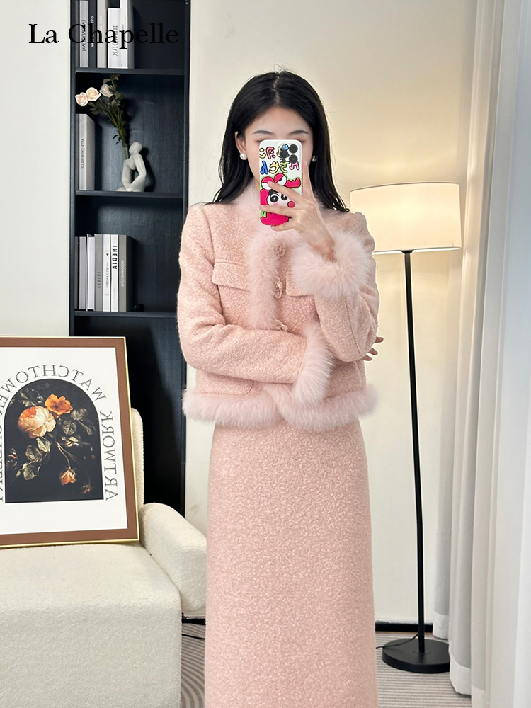 Fox fur thermal short coat thick chanelstyle skirt a set