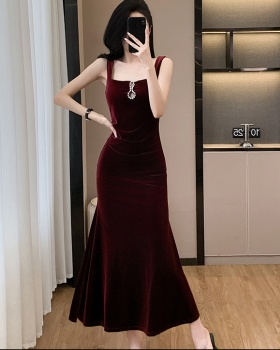 Velvet bottoming long dress inside the ride slim dress